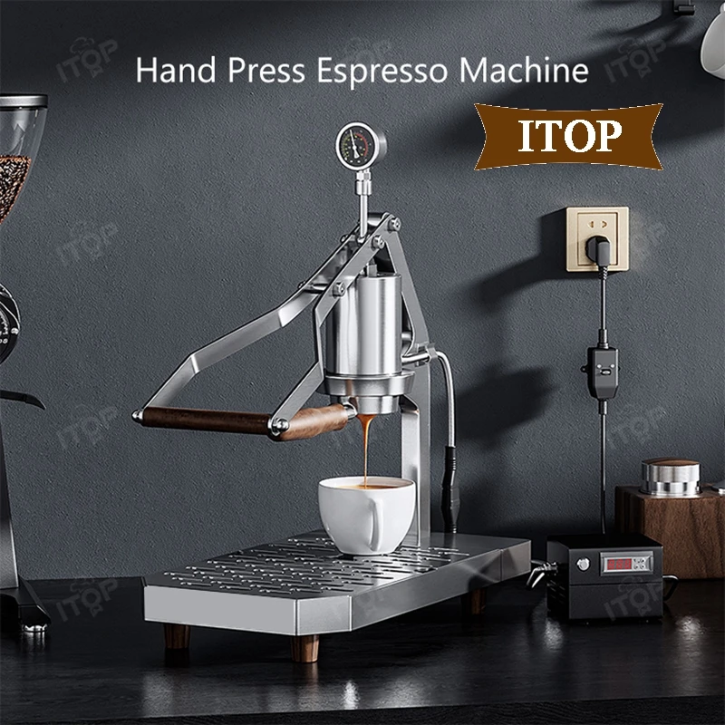 ITOP HPEM-3 Manual Lever Espresso Maker With Temperature Real-time Display PID Control 9 Bar Extract Coffee Stainless Steel Body itop cga85 74mm electric grinder temperature humidity real time display miller 3 level adjustable speed coffee grinder 110 220v