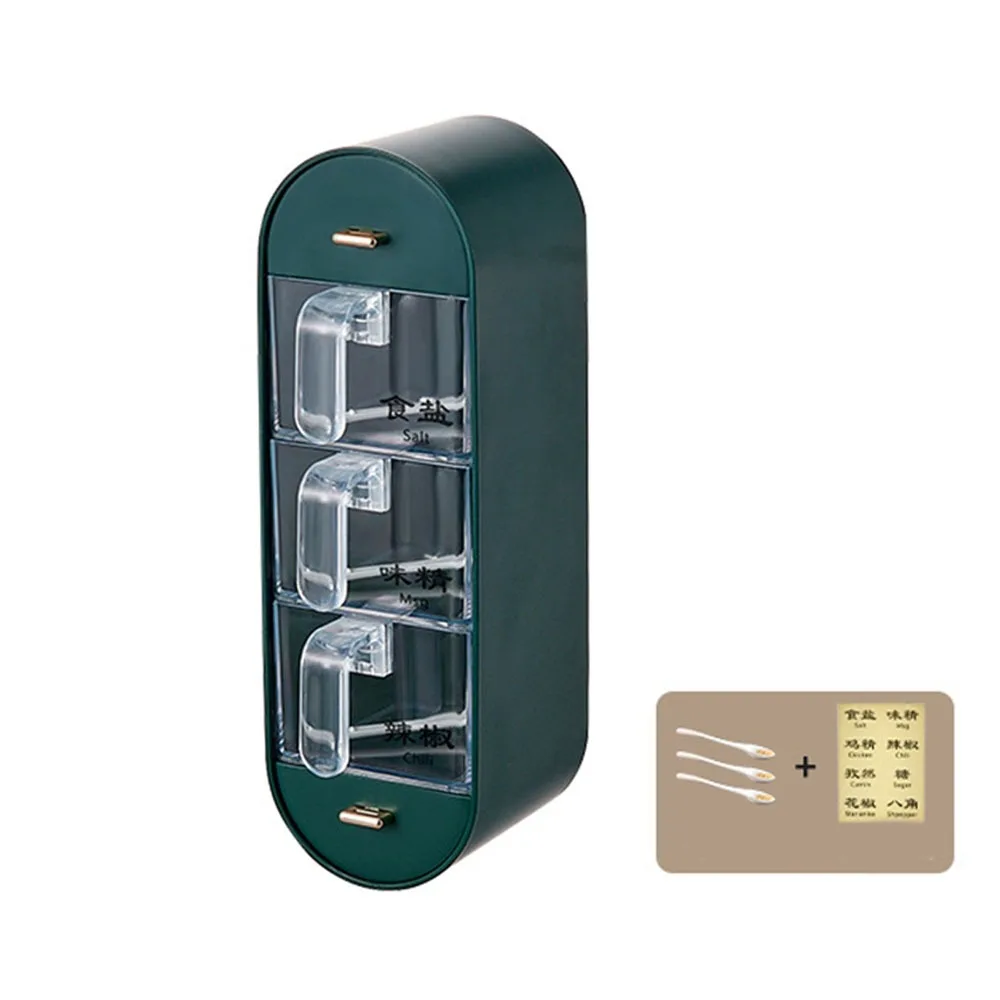 Plastic 5 Grid Seasoning Box Transparent Sealed Wall-Mounted Seasoning Box Moisture-proof with Spoons Spice Dispenser for Home