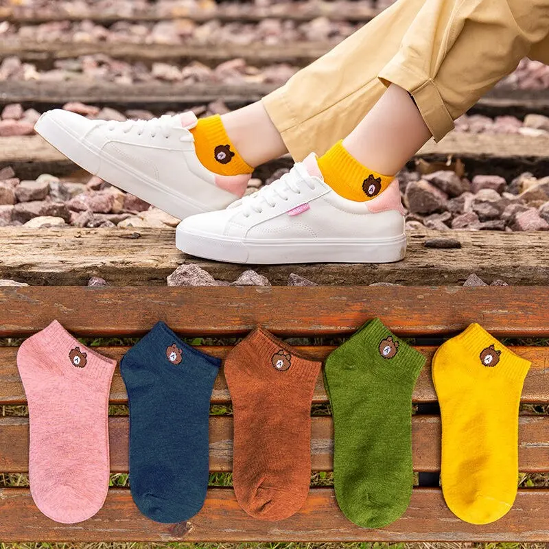10/20/30 Pairs Women Low Tube Socks Set Cute Bear Pattern Fashion Breathable For Female Casual Style Comfortable Socks