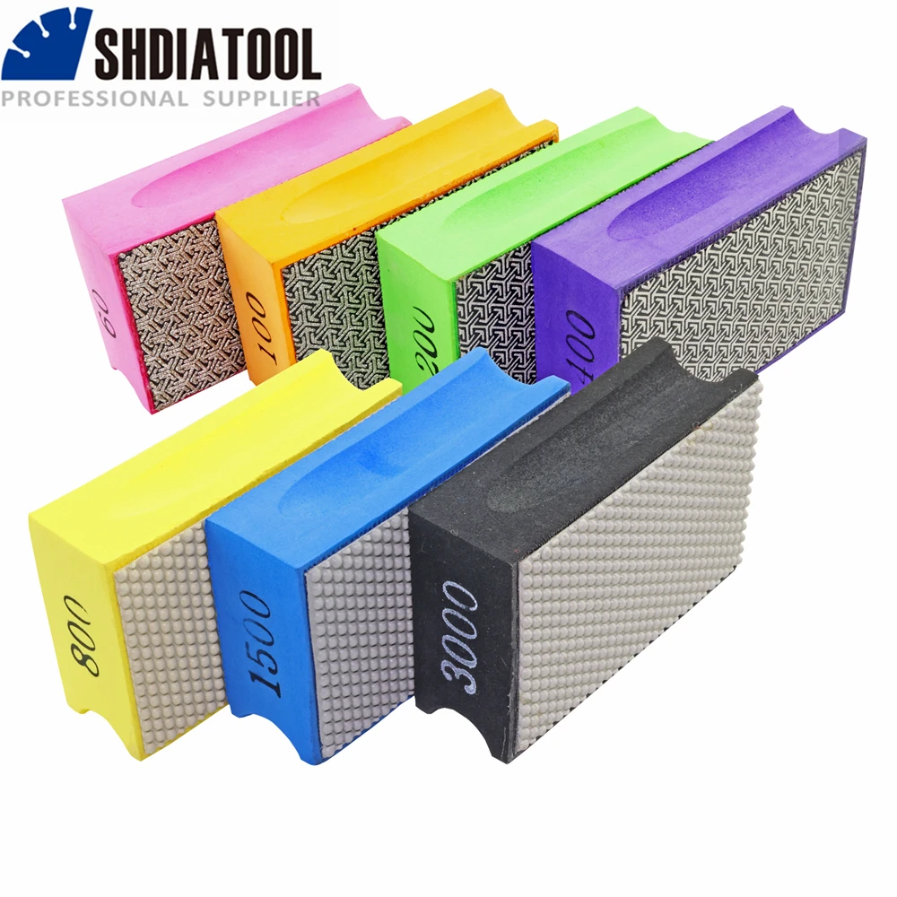 SHDIATOOL 7pcs #60-3000 Diamond Hand Polishing Pads Granite Stone Resin Grinding Disc Concrete Glass Foam Backer Abrasive Tool