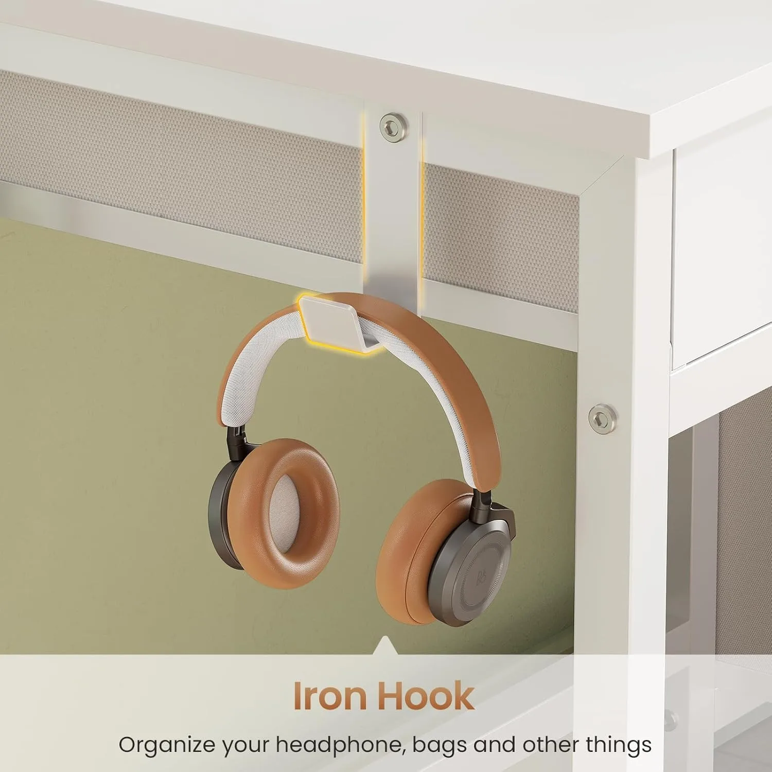 Office Desk with 5 Fabric Drawers, Computer Desk with Drawers,Farmhouse Desk with Headphone Hooks for Home Office (39 inch) 6