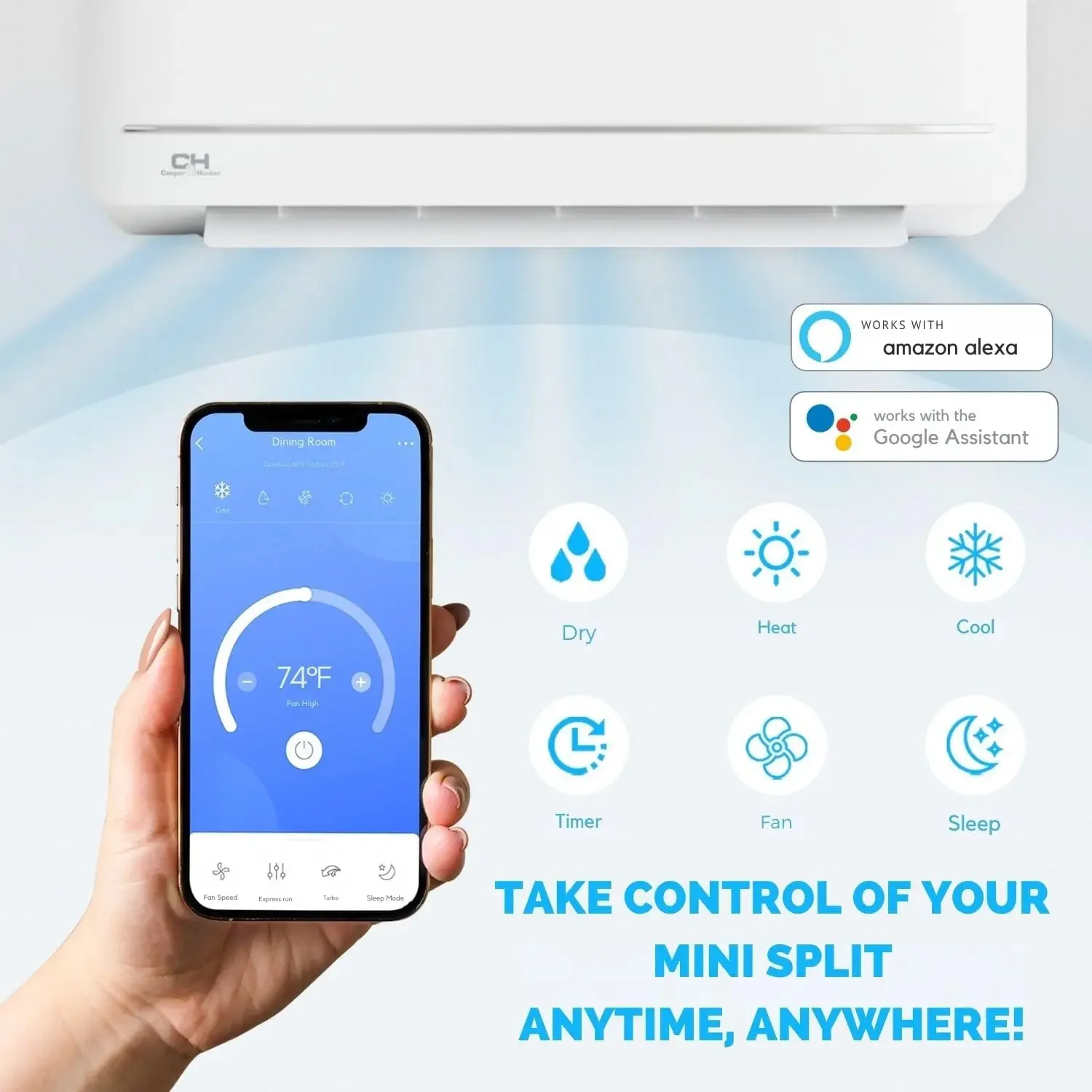 Hunter MIA Series, Mini Split Air Conditioner and  12,000 BTU 115V 20.8 SEER2 Wall Mount Ductless Inverter He 3