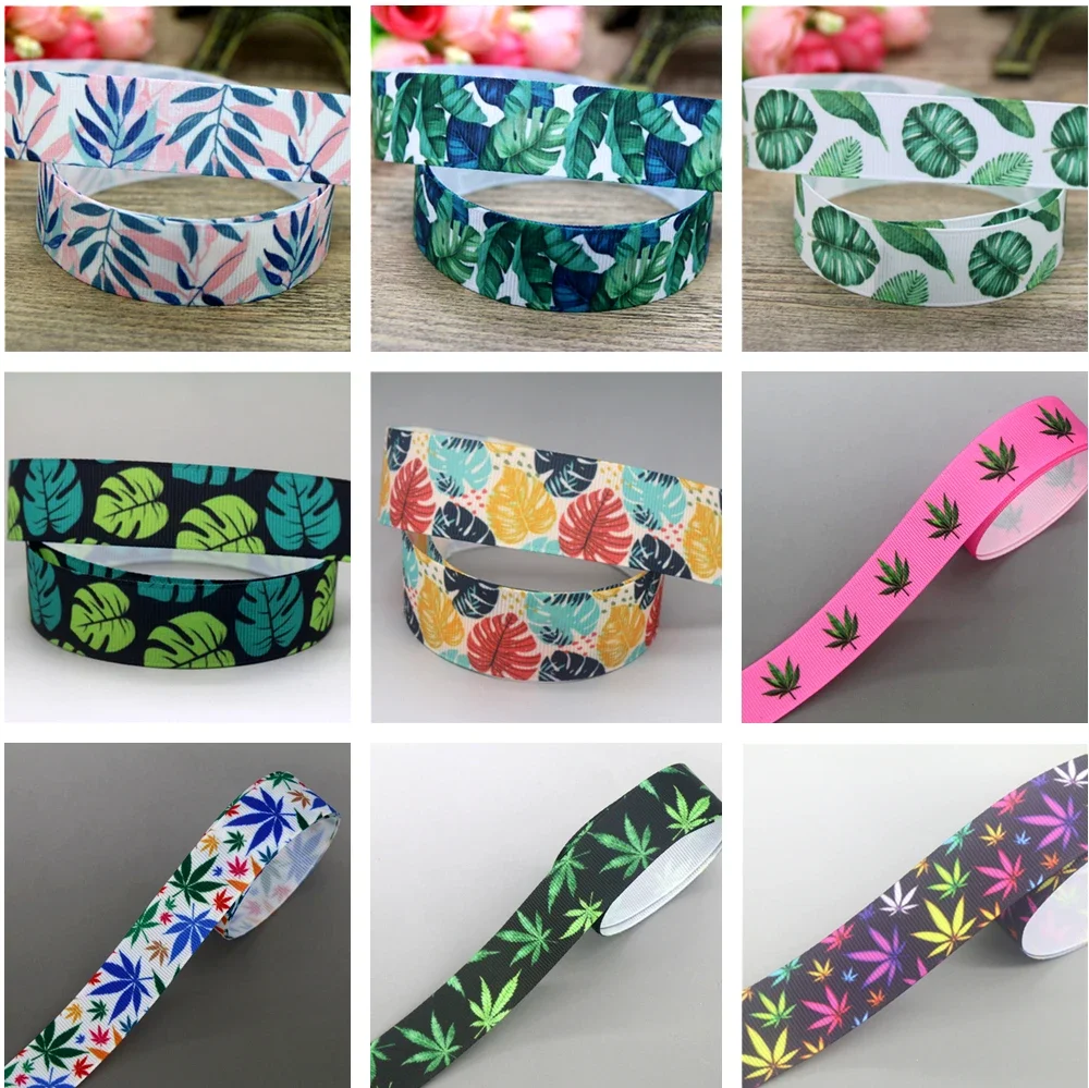 DHK 7/8'' 5yards Tropical Leaf Flamingo Balloon Printed Grosgrain Ribbon Accessory Hairbow Headwear Decoration C1573