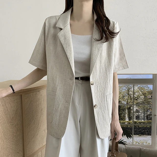 Women's Modern Fit Linen Drape Front Jacket