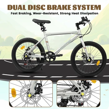 20 Inch Kids Bike for Boys Girls, 7-Speed Children Road Bike with Steel Frame and Dual Disc Brakes for Ages 6-12 Years Old 3