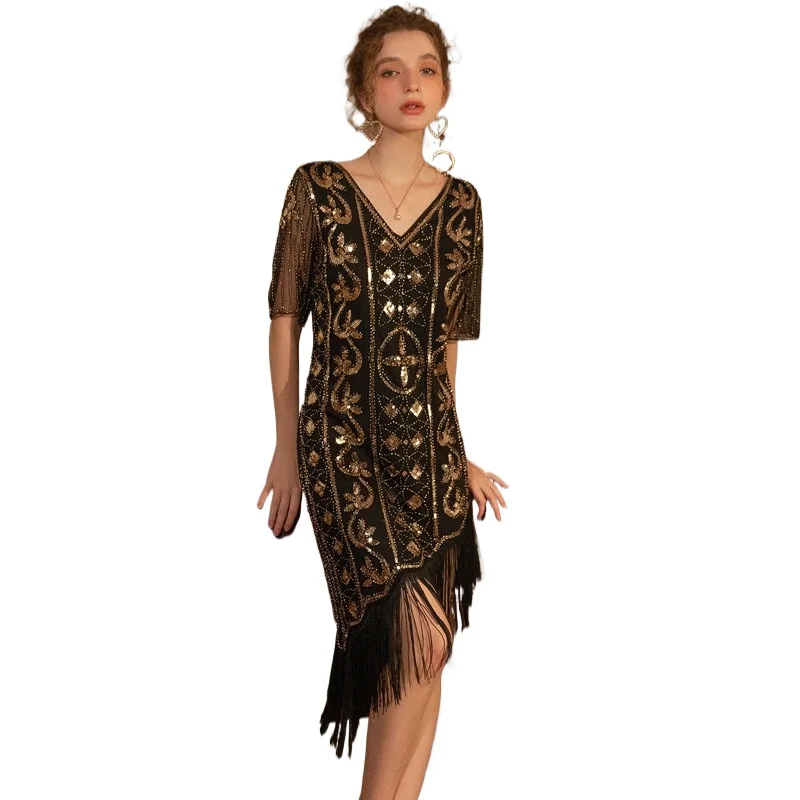 

New 1920s Sequin Beaded Cape Flapper Gatsby Party Charleston Prom Retro Sequin Tassel Dress Evening Party Dance Dress Sexy Dress