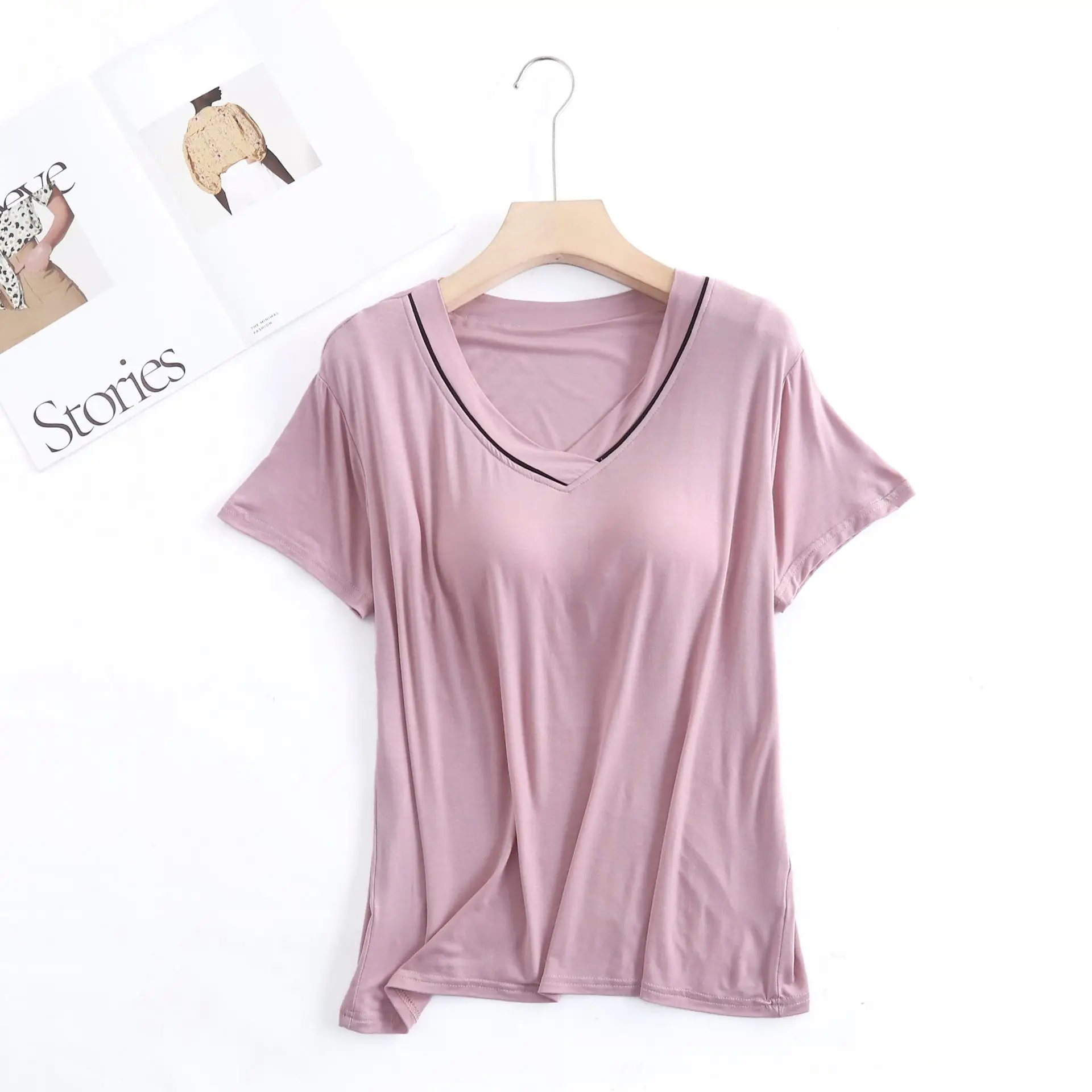 Casual Brust Pad Nachtwäsche Tops Für Frauen Neue Kurzarm T-Shirt Sommer Modale Bequeme Nachtwäsche Nachtwäsche One Piece Pyjamas – Detail 15