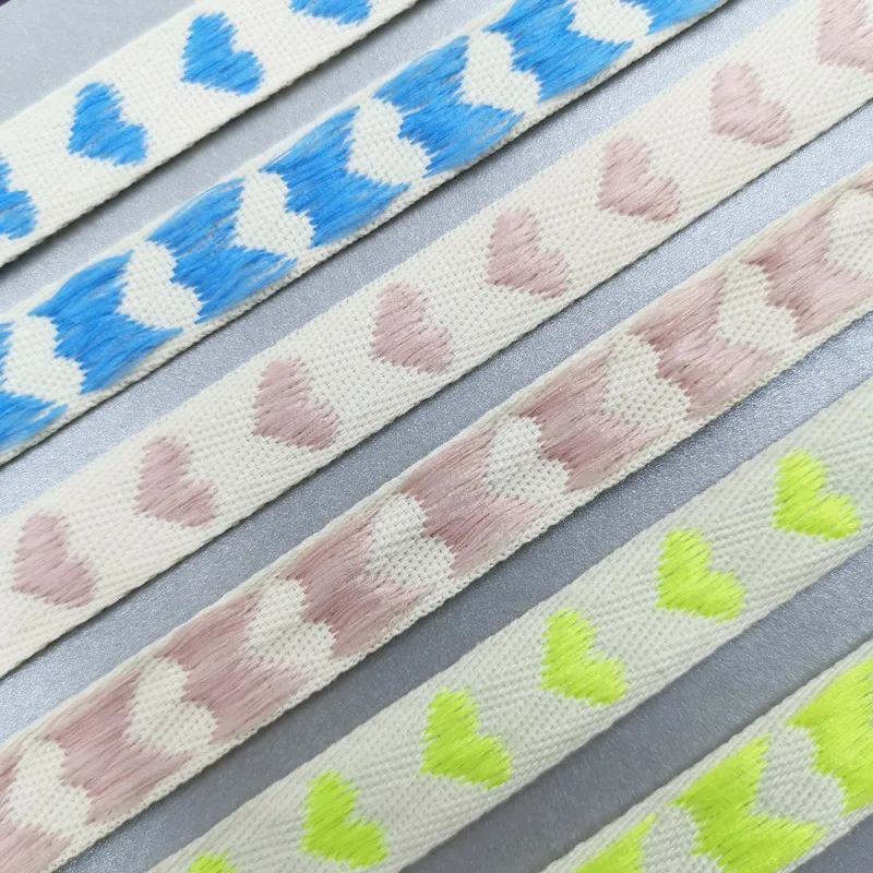 5Yards 15mm Candy Color Sweet Heart Comfortable Polyester Cotton Material Woven Webbing Ribbon Decoration For Wedding Party