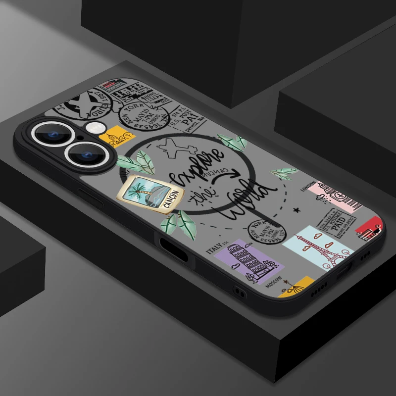 Translucent Matte Magnetic Phone Case with Travel Map Pattern