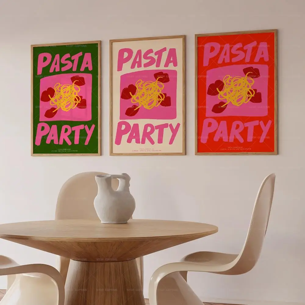 Maximalist Eclettico Rosa Pasta Lovers Club Pasta Party Quotes Wall Art Canvas Painting Poster Soggiorno Home Decor