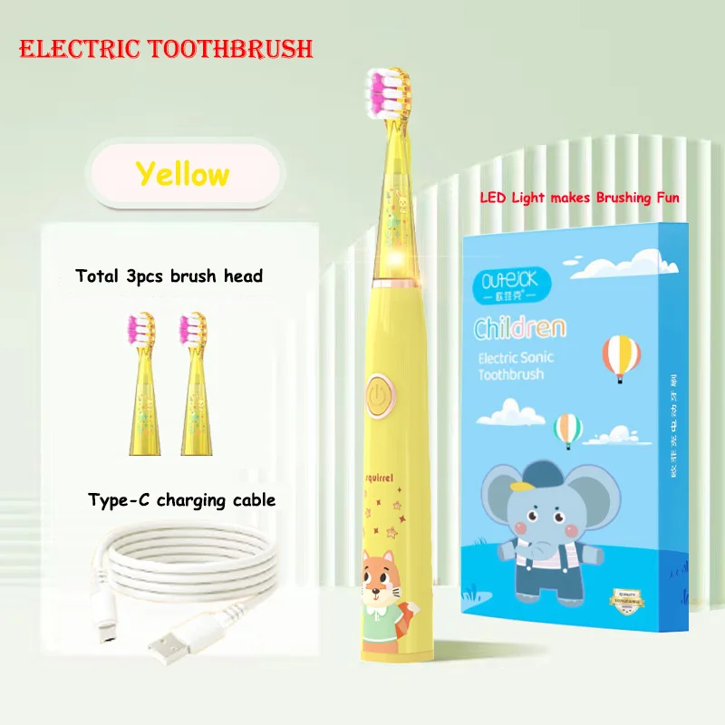 thumbnail image 1 of Cepillo de dientes eléctrico sónico para niños con dibujos animados y luz LED de colores, IPX7, resistente al agua, limpieza profunda, cuidado de los dientes, cepillo de dientes recargable, 1 of 5
