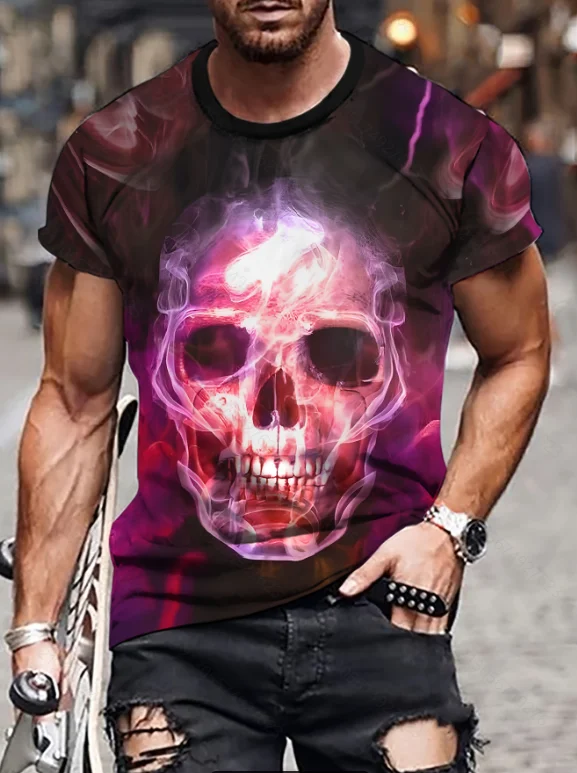 thumbnail image 1 of Camiseta informal con estampado 3D de calavera para hombre, ropa cómoda de Hip Hop, camisetas gráficas, verano 2024, 1 of 4