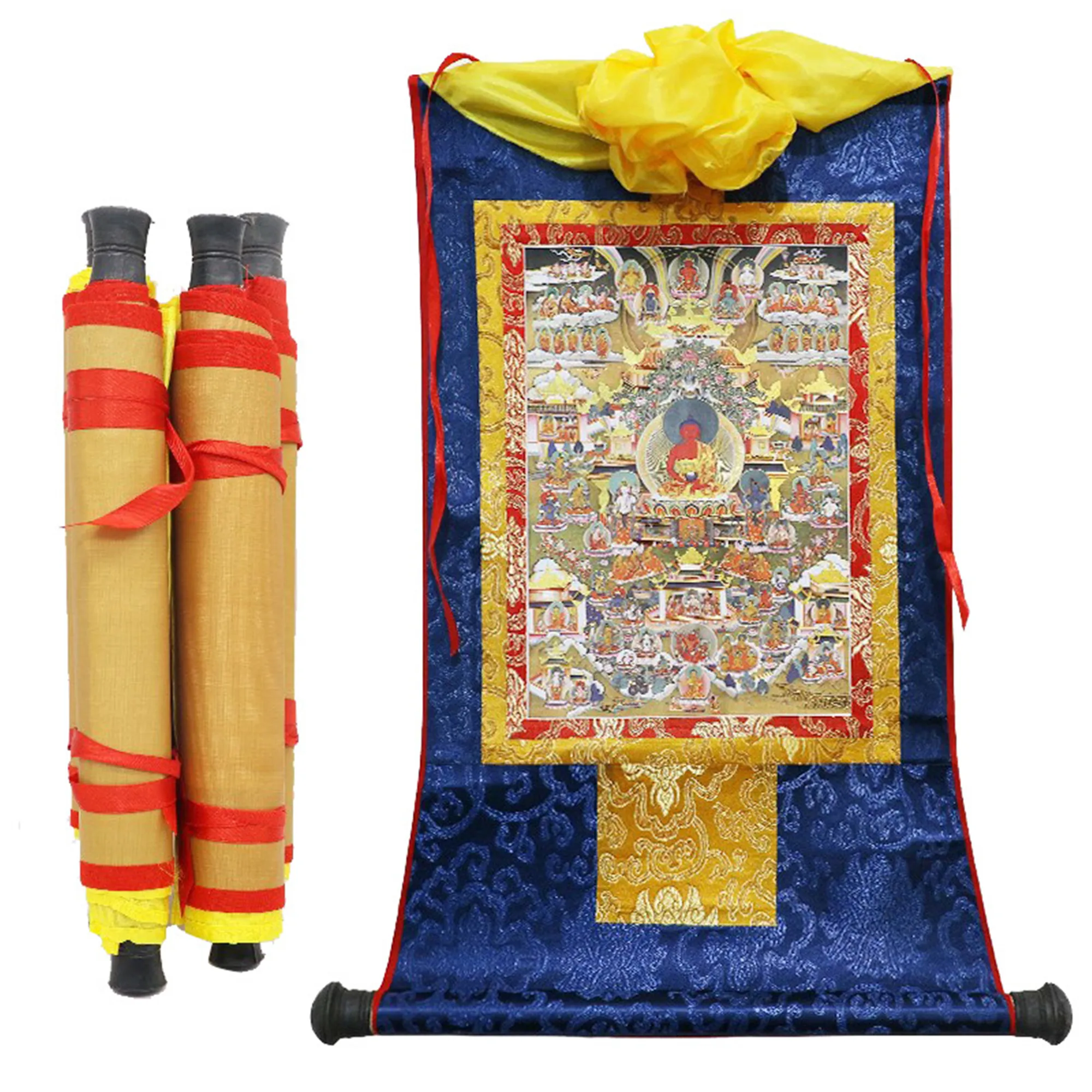 

Gandhanra Tibetan Buddhism Tangka Portrait,Pure Land,Stamping Brocade Painting,Tantric Buddhist Gift,Home Decor,Wall Art