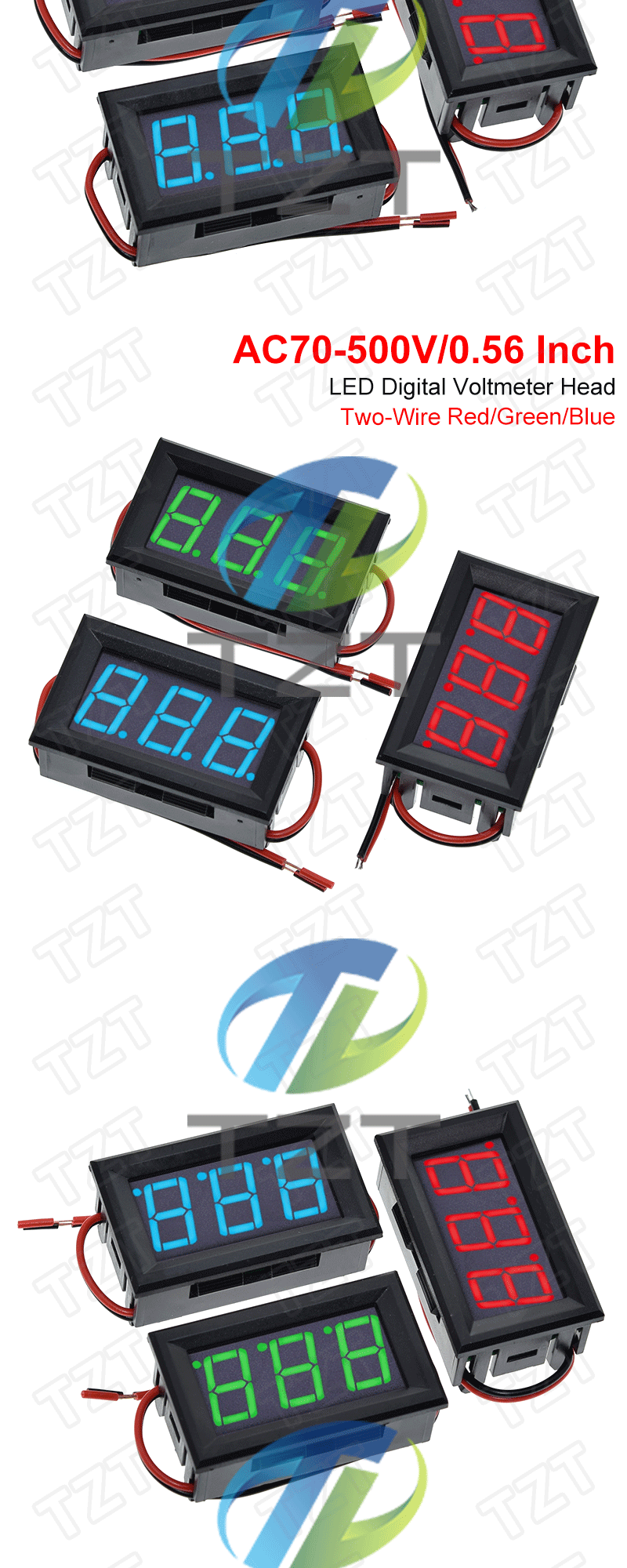 AC 70-500V 0.56 "LED Digital Voltmeter Spannung Meter Volt Instrument Werkzeug 2 Drähte Rot Grün Blau display 110V 220V DIY 0,56 Zoll – Detail 3