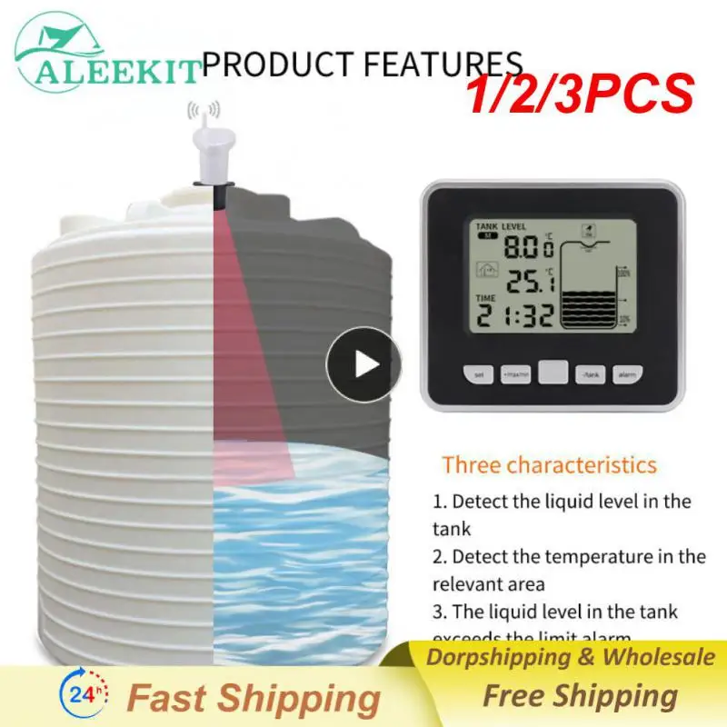 

1/2/3PCS Ultrasonic Wireless Water Tank Liquid Depth Level Meter Sensor with Temperature Display with 3.3 Inch LED Display