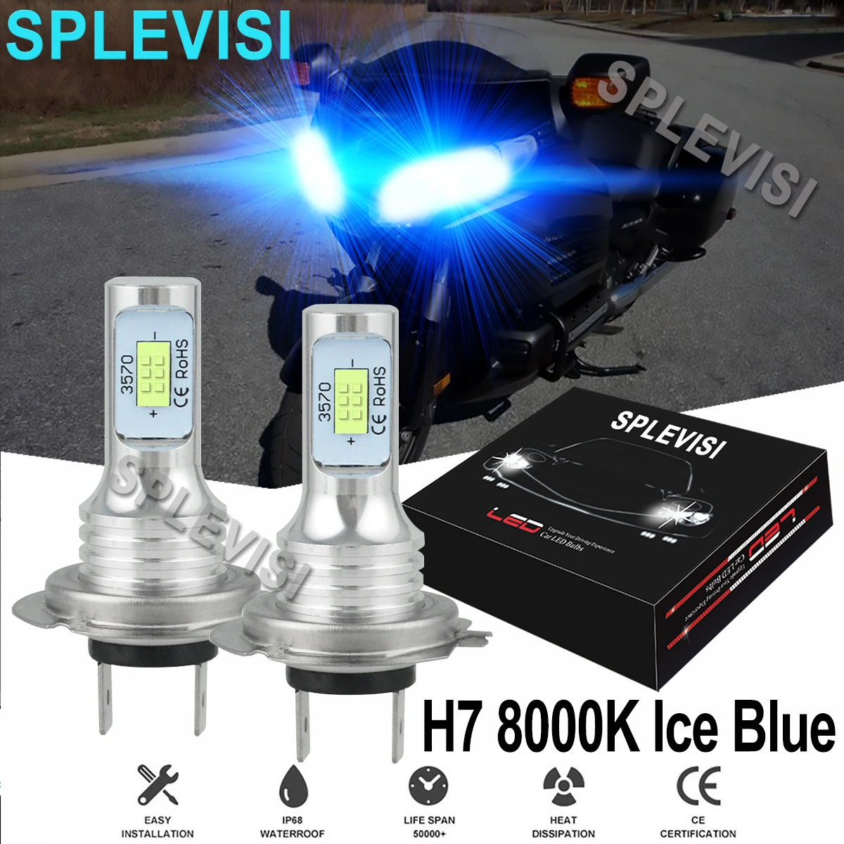 

2x70W Ice Blue LED H7 Headlight Kit For Honda Goldwing F6B GL1800B 2013-2016 Silver Wing 600FSC600 2002-2006 2007 2008 2009 2010