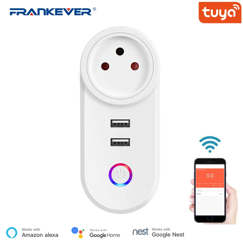 

FrankEver WiFi Smart Plug 16A Israel Plug With Dual USB Socket Voice Control Timer Works Alexa Google Home Surge Protector