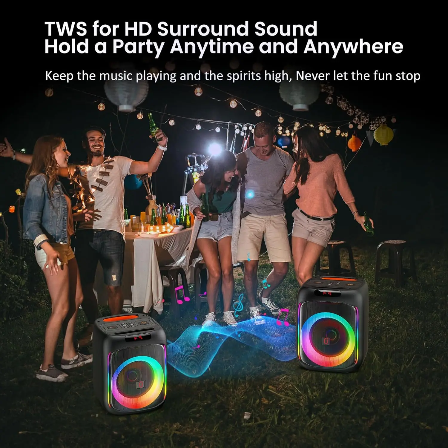 T16 Karaoke Machine Equipped with 2 Wireless Karaoke Microphones, BtTwsUsbTf CardAux Input, Portable Bluetooth Speaker Home Karaoke 0K System, with Rgb Colorful Lights 3
