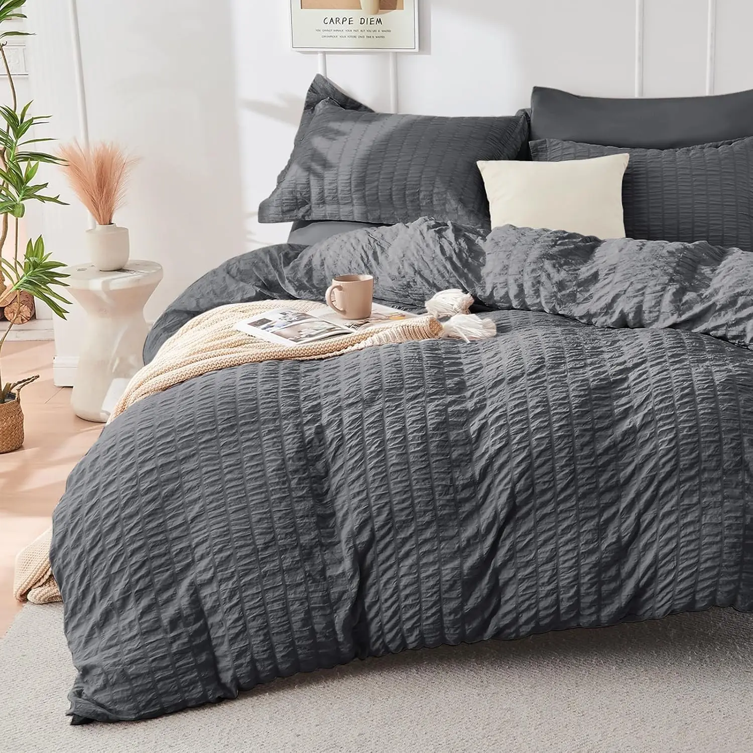 HYMOKEGE Queen Comforter Set Seersucker 7 Pieces, All Season Luxury Bed in a Bag for Bedroom, Bedding Set with Comforters 2