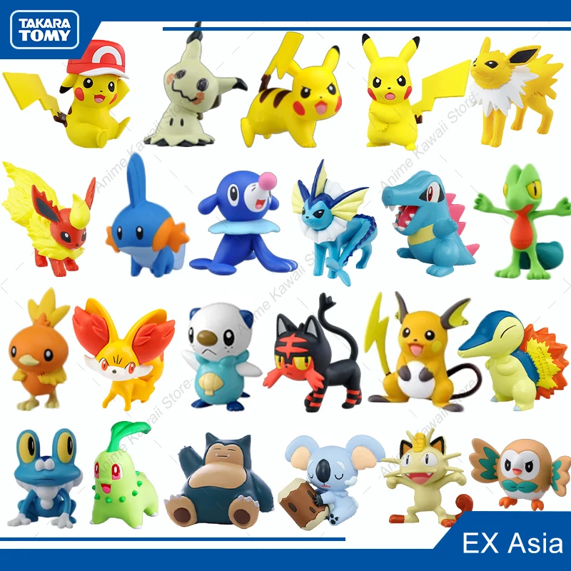 TOMY Pokemon Original Pikachu Figure Jolteon Vaporeon Flareon Snorlax Raichu Oshawott Cyndaquil Action Toys PVC Figures For Kids