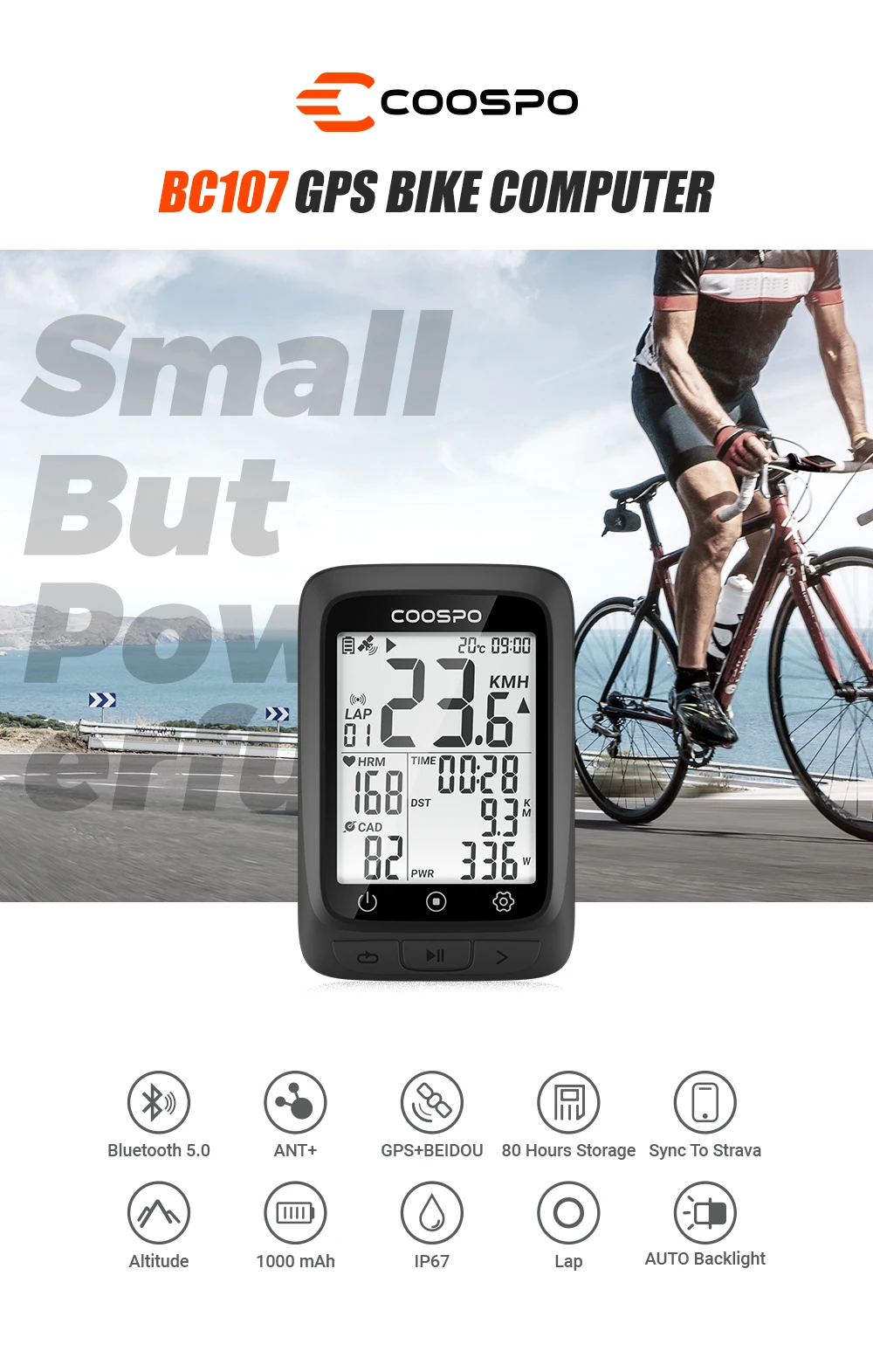 Coospo bc107 fahrrad computer gps drahtloser fahrrad rad rad fahrrad tacho 2.4 "fstn bluetooth 5,0 ant + wasserdichte gps bds – Detail 2