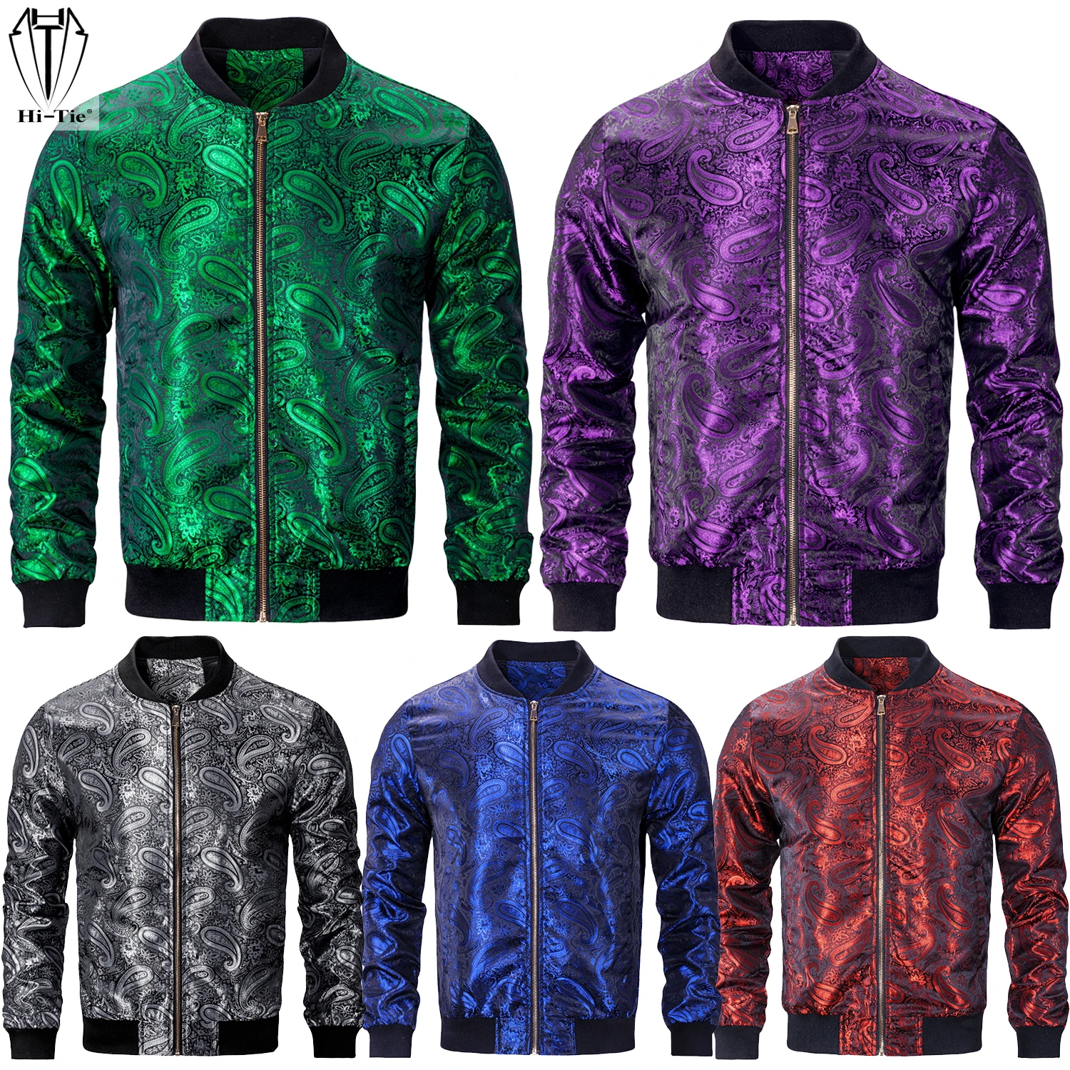 Hi-Tie Casual Mens Jacket Jacquard Lightweight Bomber Jacket Windbreaker Baseball Uniform Outdoor Sport Zipper Coat Streetwear