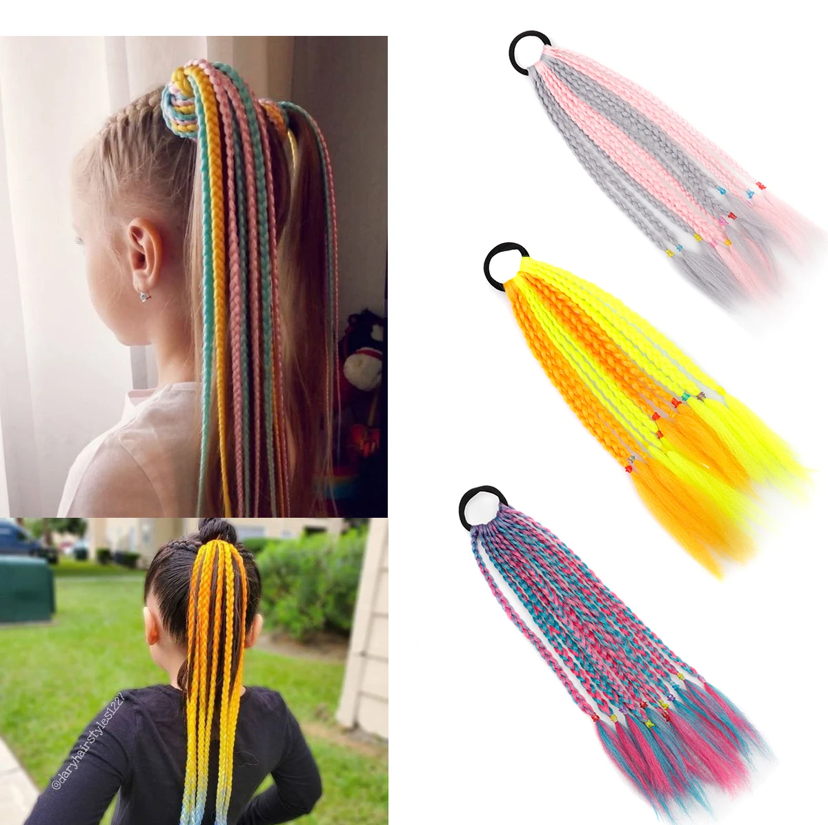 Hair Bands Ornaments Girls Colorful Braids Ponytail Hair Ornament Headbands Rope Rubber Bands Beauty Headwear Braid Kids Gift Accesso