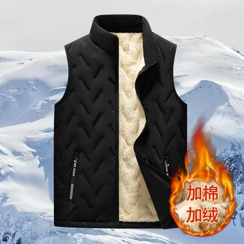 Men's Vest Lambswool Vest Autumn and Winter Fleece Lined Padded Warm Keeping down Cotton Vest Winter Waistcoat