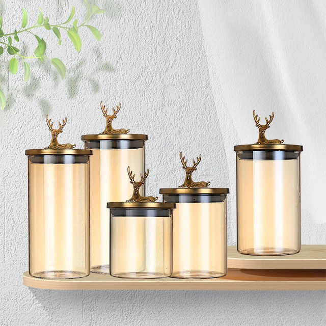 Deer head cover glass seasoning jar kitchen storage bottle large glass storage jar coffee container candy jar honey bottle. 2