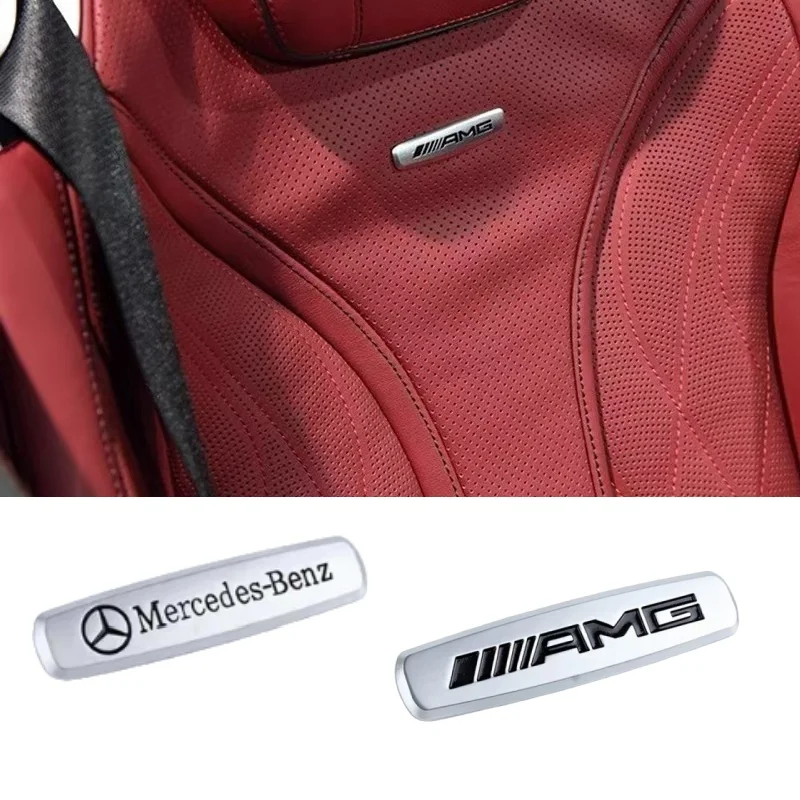 2pcs 3D 금속 AMG 자동차 좌석 엠블럼 등받이 머리 받침 클립 콘솔 장식 배지 인테리어 장식 스티커 액세서리