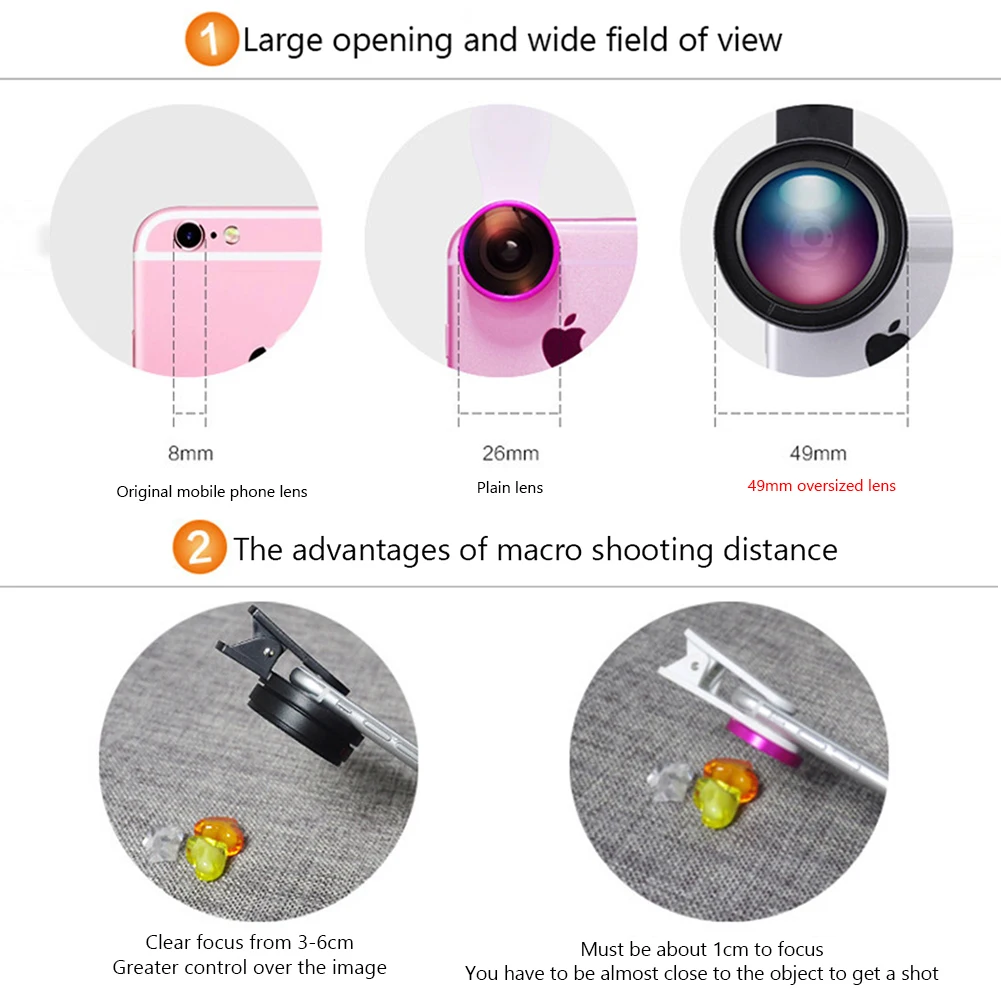 Mobile Phone Lens 0.45X Wide Angle Zoom Macro Lenses Camera Kits With Clip Lens On The Phone For Smartphone Camera Len