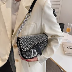 For Women Fashion Small Saddle Bags Bright Diamond Luxury Designer Crossbody Female Underarm Shoulder Bag Brand Design handbags