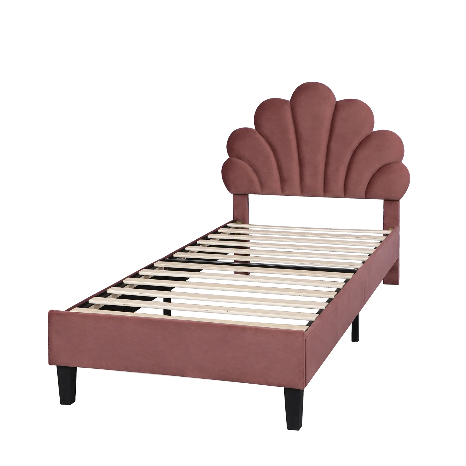 Rosahqnda Kinderbett Einzelbett Polsterbett 90x200cm Blumenkopfteil und Lattenrost aus Stoff für Mädchen ohne Matratze – Detail 17