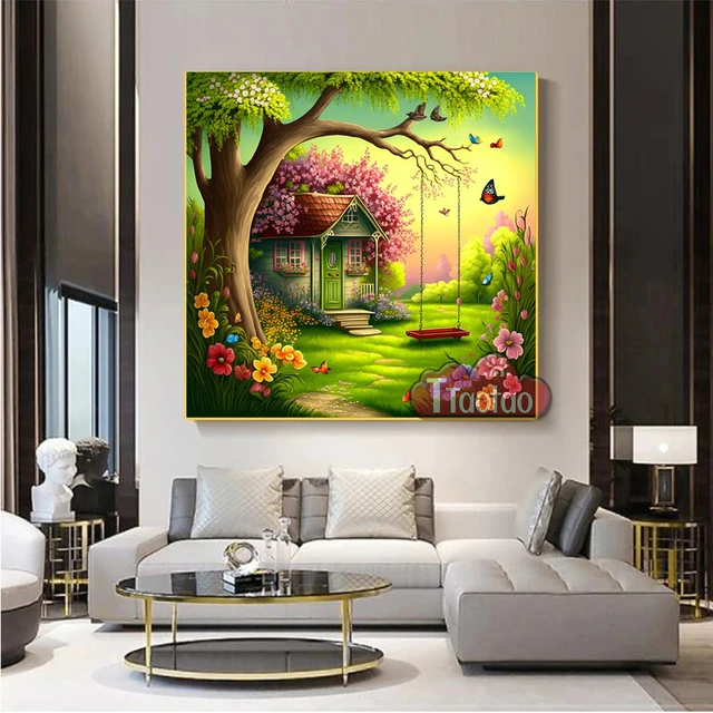 Diy 5D Diamond Painting Pink Butterfly Fairy Tale Forest Tree