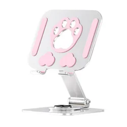 Universal Rotating Cat Paw Tablet and Phone Stand with 360° Rotation and Heat Dissipation - Foldable and Adjustable Holder (Pink)