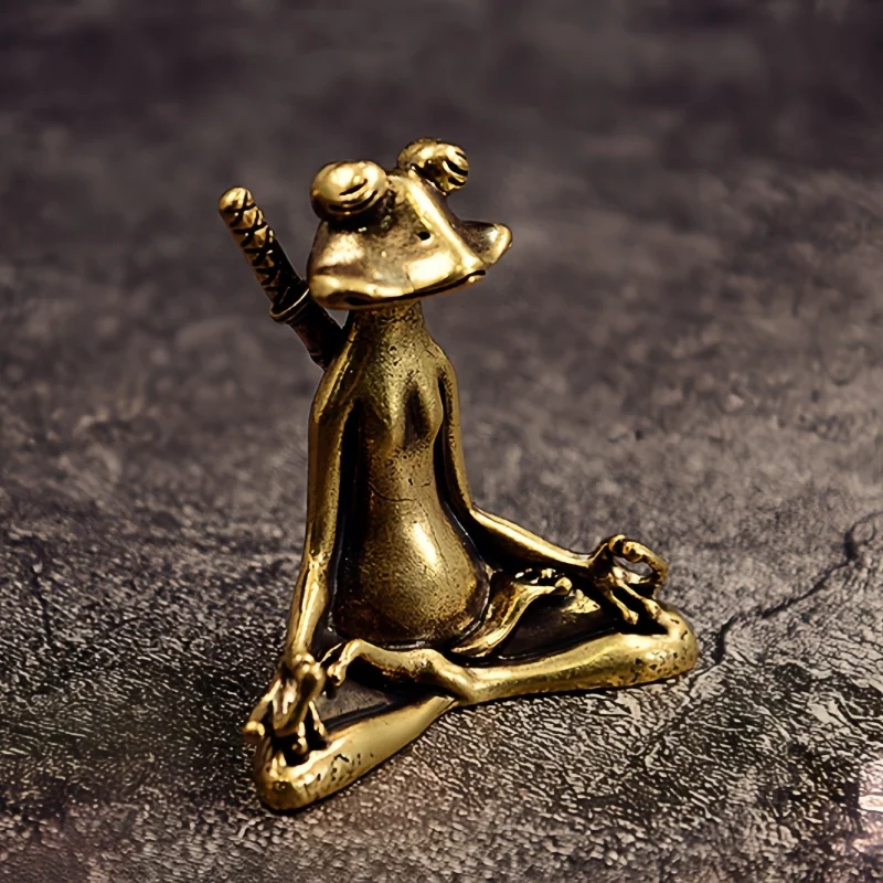 تمثال صغير لسطح المكتب على شكل ضفدع نحاسي، قطعة زخ...