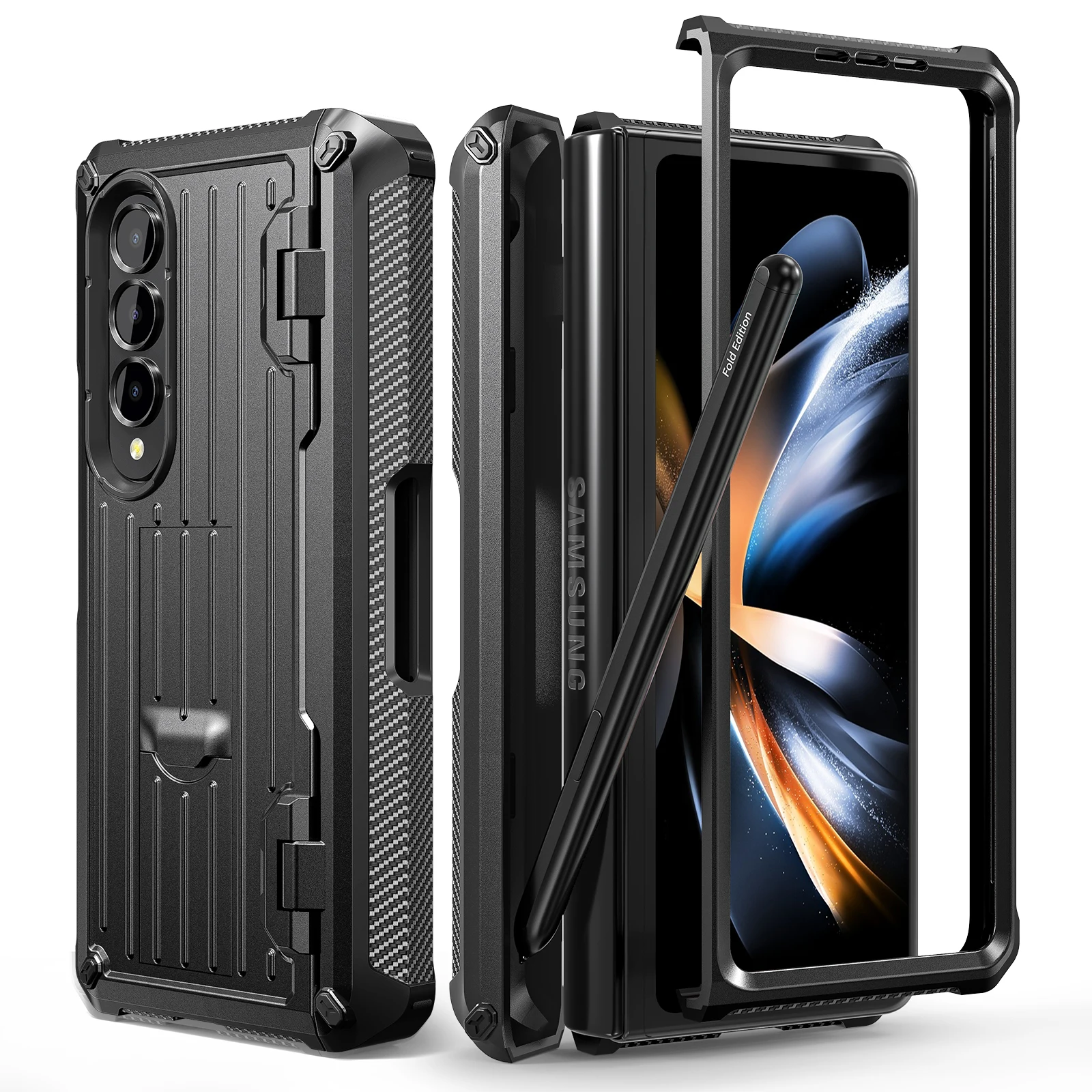 

Shockproof Hinge Pen Holder For Samsung Galaxy Z Fold 4 3 5G Fold4 Fold3 Case with Kickstand and Screen Film Hard Armor Cover