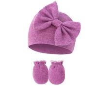Newborns Hat Scratch Proof Gloves Set Baby Essential Anti Scratches Mittens and Solid Warm Bonnet Bowknot Caps 4