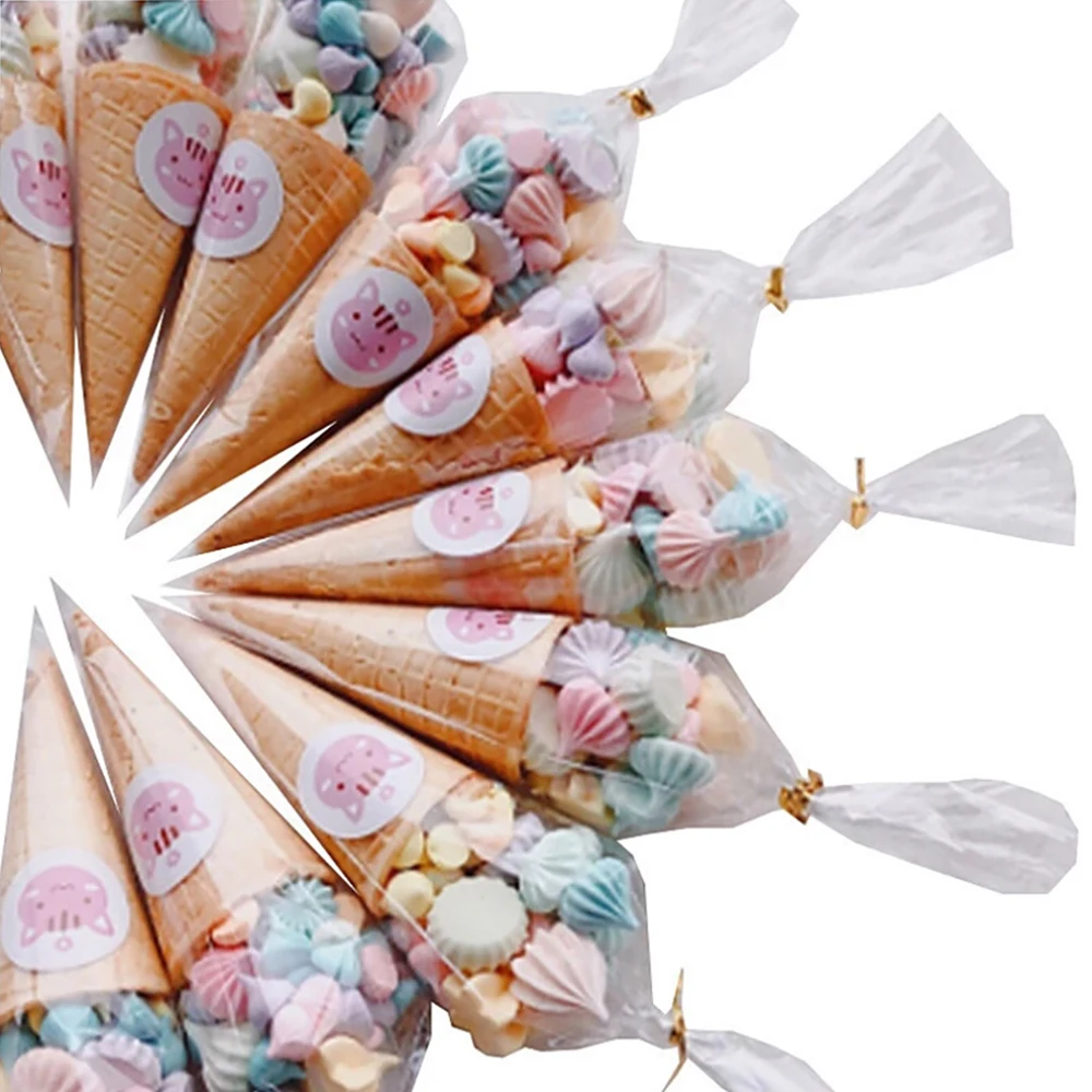50 Stück DIY Süßigkeitenbeutel, transparente Kegel-Aufbewahrungstasche, Dekoration für Hochzeit, Geburtstag, Party, Geburtstag, Geschenktüte, Babyparty
