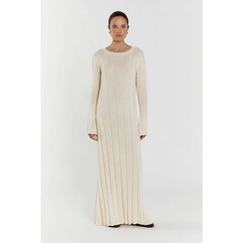 Fashion Loose High Waist Long Dress Female Long Sleeve Solid Pullover Dress Streetwear Knitwear Winter Women Maxi Dress