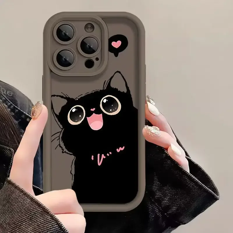 Silicone Phone Case - Cute Cat Love Design, Shockproof Protection