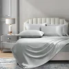 Mulberry Silk Bed Sheet Set with Fitted Sheet Flat Sheets Pillowcase Luxury Solid Color Bedding Sets Wrinkle-Free Antiallergic 5