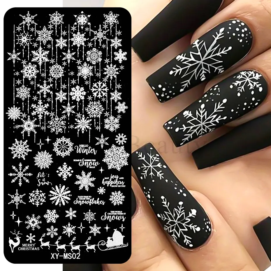 1PC Ribbon Bowknot Nail Stamping Plates Snowflake Lace Print Stainless Steel Manicure Stencil Winter Christmas Nail Art Template 3