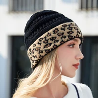 10 Colors Leopard Beanie Women Stretch Knitted Crochet Beanies Winter Hats For Women Warm Lady Messy 1