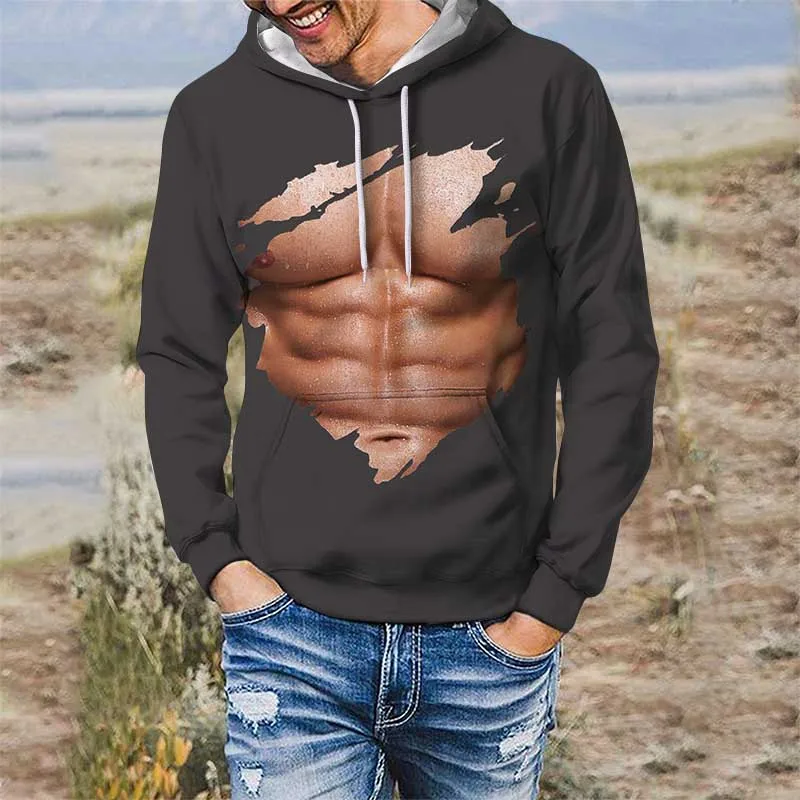

Sexy Tattoo Muscle Hoodie 3D Printed Top Hoodies Male Autumn Sweatshirt Hip Hop Homme Streetwear Funny Head Pullover