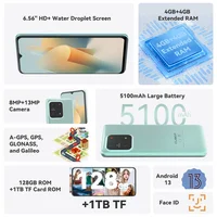 Cubot A1, Smartphone Android 13, Octa-core, 8GB RAM (4GB+4GB), 128GB ROM, 6.56'' HD+ Screen, 13MP Camera, 5100mAh, Face ID Phone 2
