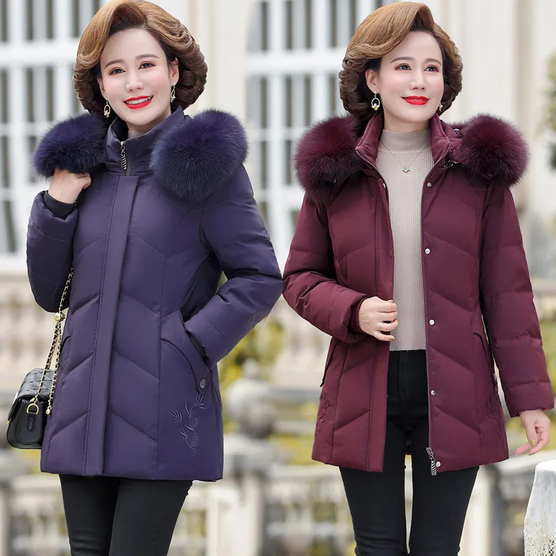 Real Fox Fur Collar White Duck Down Down Jacket for Women 2021 New Winter Clothing Middle-aged and Elderly Large Hooded Yrf Coat