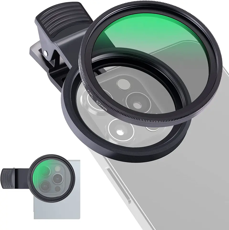 QGGTQG Filtro CPL Universale 52 mm Con Clip per Fotocamera Cellulare - Polarizzatore per iPhone, Samsung, Android