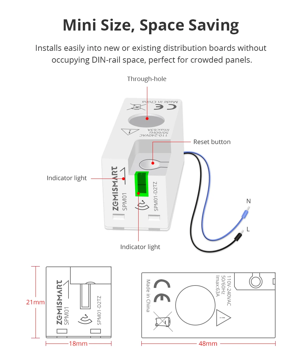 Zemismart Zigbee 3.0 Mini Smart Energy Meter 63A Stromüberwachungssensor Kompatibel mit Homey Unterstützt Home Assistant über ZHA Z2M – Detail 13