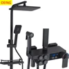 Black Display Thermostatic Shower Faucet Set Rainfall Bathtub Tap With Bathroom Shelf Water Flow Produces Electricity 1